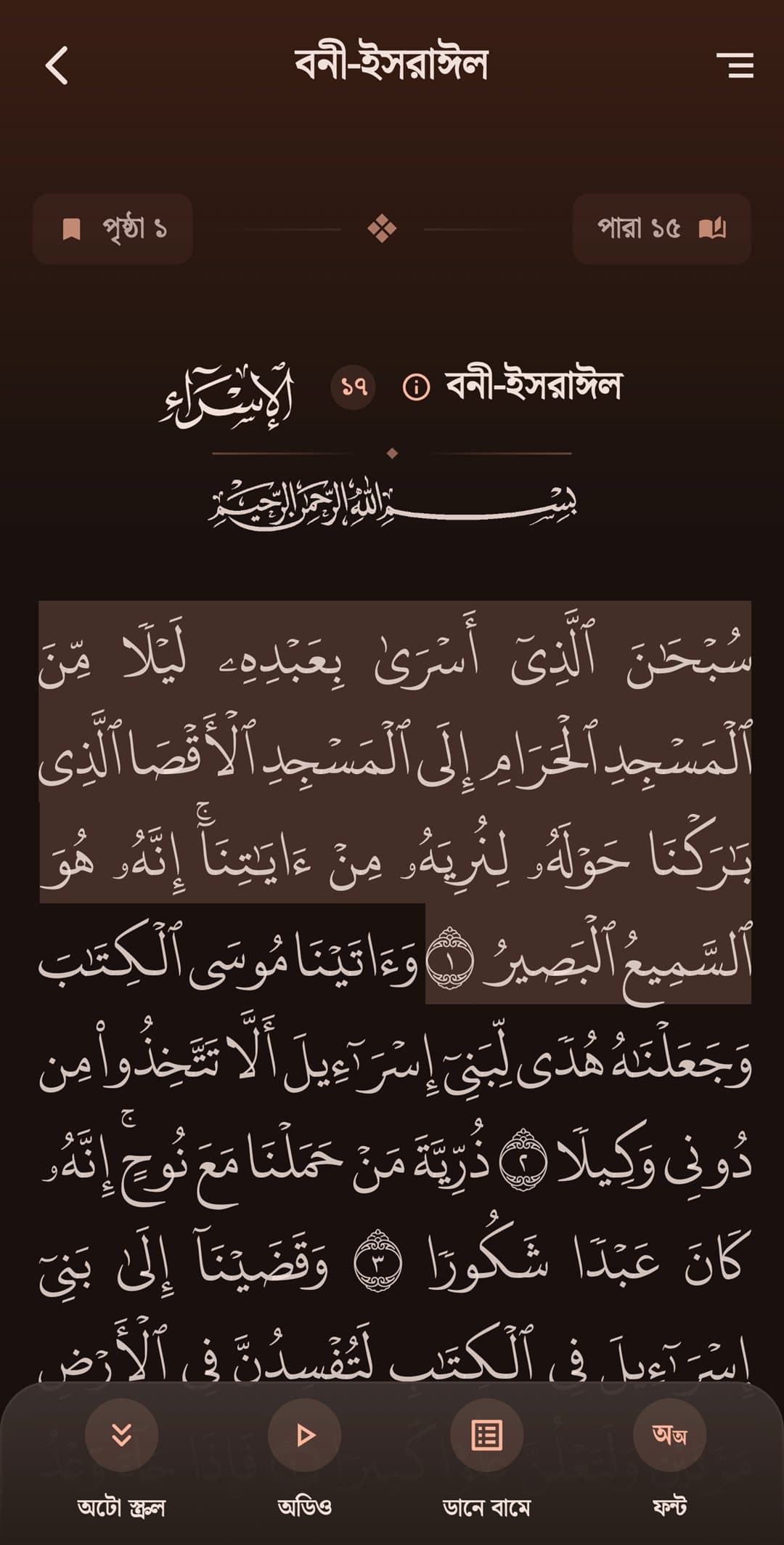 App Screenshot Dark - Mushaf Quran View